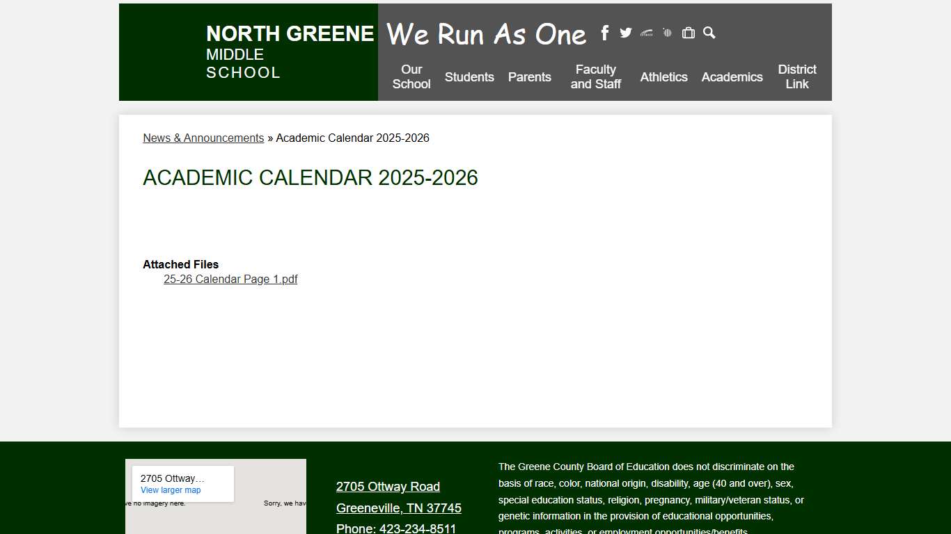 Academic Calendar 2025-2026 North Greene Middle School